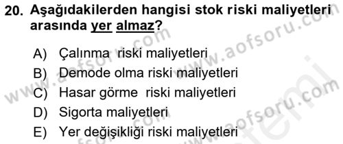 Lojistik Maliyetleri ve Raporlama 1 Dersi 2018 - 2019 Yılı (Vize) Ara Sınav Soruları 20. Soru