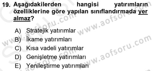 Lojistik Maliyetleri ve Raporlama 1 Dersi 2018 - 2019 Yılı (Final) Dönem Sonu Sınav Soruları 19. Soru