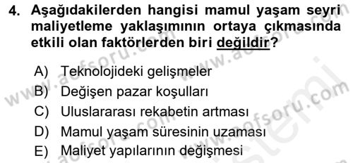 Lojistik Maliyetleri ve Raporlama 1 Dersi 2018 - 2019 Yılı (Final) Dönem Sonu Sınav Soruları 4. Soru