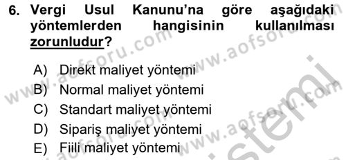 Lojistik Maliyetleri ve Raporlama 1 Dersi 2018 - 2019 Yılı Yaz Okulu Sınav Soruları 6. Soru
