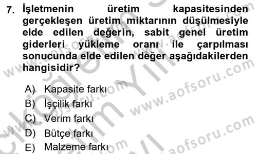 Lojistik Maliyetleri ve Raporlama 1 Dersi 2018 - 2019 Yılı Yaz Okulu Sınav Soruları 7. Soru