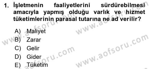 Lojistik Maliyetleri ve Raporlama 1 Dersi 2019 - 2020 Yılı (Vize) Ara Sınav Soruları 1. Soru