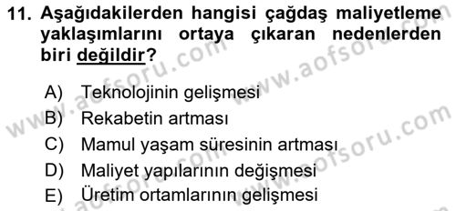 Lojistik Maliyetleri ve Raporlama 1 Dersi Ara Sınavı Deneme Sınav Soruları 11. Soru