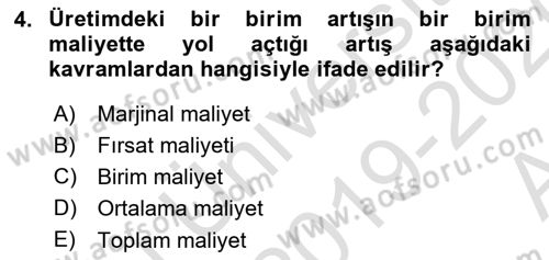 Lojistik Maliyetleri ve Raporlama 1 Dersi 2019 - 2020 Yılı (Vize) Ara Sınav Soruları 4. Soru