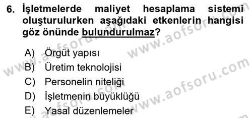 Lojistik Maliyetleri ve Raporlama 1 Dersi 2019 - 2020 Yılı (Vize) Ara Sınav Soruları 6. Soru