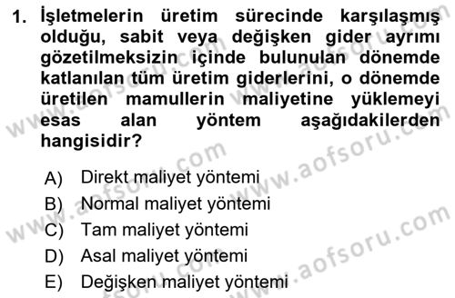 Lojistik Maliyetleri ve Raporlama 1 Dersi 2019 - 2020 Yılı (Final) Dönem Sonu Sınav Soruları 1. Soru