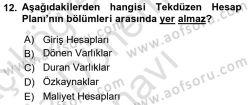 Lojistik Maliyetleri ve Raporlama 1 Dersi 2019 - 2020 Yılı (Final) Dönem Sonu Sınav Soruları 12. Soru