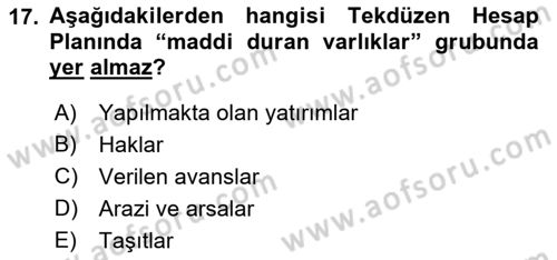 Lojistik Maliyetleri ve Raporlama 1 Dersi 2019 - 2020 Yılı (Final) Dönem Sonu Sınav Soruları 17. Soru