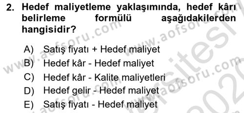 Lojistik Maliyetleri ve Raporlama 1 Dersi 2019 - 2020 Yılı (Final) Dönem Sonu Sınav Soruları 2. Soru