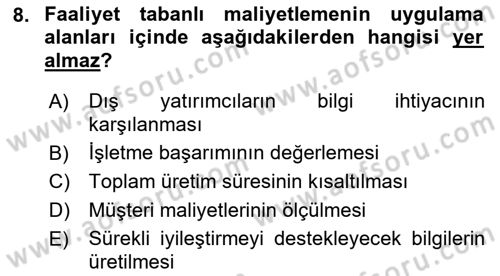 Lojistik Maliyetleri ve Raporlama 1 Dersi 2019 - 2020 Yılı (Final) Dönem Sonu Sınav Soruları 8. Soru