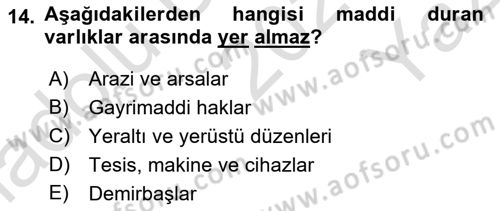 Lojistik Maliyetleri ve Raporlama 1 Dersi 2020 - 2021 Yılı Yaz Okulu Sınav Soruları 14. Soru