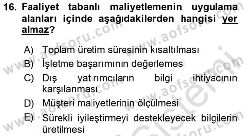 Lojistik Maliyetleri ve Raporlama 1 Dersi 2020 - 2021 Yılı Yaz Okulu Sınav Soruları 16. Soru