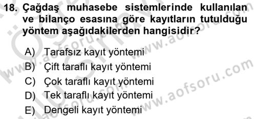 Lojistik Maliyetleri ve Raporlama 1 Dersi 2020 - 2021 Yılı Yaz Okulu Sınav Soruları 18. Soru