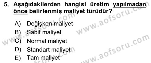 Lojistik Maliyetleri ve Raporlama 1 Dersi 2020 - 2021 Yılı Yaz Okulu Sınav Soruları 5. Soru