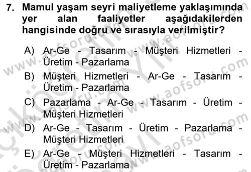Lojistik Maliyetleri ve Raporlama 1 Dersi 2020 - 2021 Yılı Yaz Okulu Sınav Soruları 7. Soru