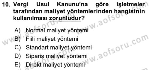 Lojistik Maliyetleri ve Raporlama 1 Dersi 2021 - 2022 Yılı (Vize) Ara Sınav Soruları 10. Soru