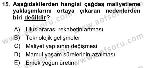 Lojistik Maliyetleri ve Raporlama 1 Dersi Ara Sınavı Deneme Sınav Soruları 15. Soru