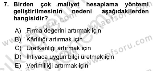 Lojistik Maliyetleri ve Raporlama 1 Dersi Ara Sınavı Deneme Sınav Soruları 7. Soru