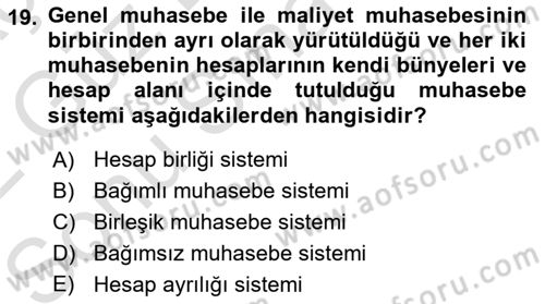 Lojistik Maliyetleri ve Raporlama 1 Dersi 2021 - 2022 Yılı (Final) Dönem Sonu Sınav Soruları 19. Soru
