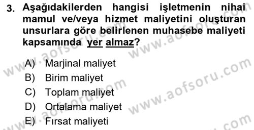 Lojistik Maliyetleri ve Raporlama 1 Dersi 2021 - 2022 Yılı (Final) Dönem Sonu Sınav Soruları 3. Soru