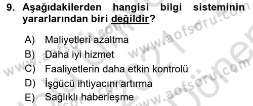 Lojistik Maliyetleri ve Raporlama 1 Dersi 2021 - 2022 Yılı (Final) Dönem Sonu Sınav Soruları 9. Soru