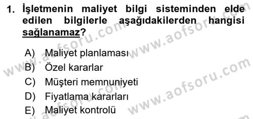 Lojistik Maliyetleri ve Raporlama 1 Dersi 2021 - 2022 Yılı Yaz Okulu Sınav Soruları 1. Soru