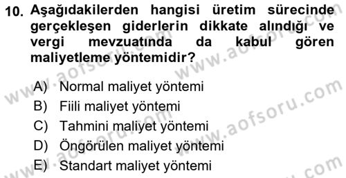 Lojistik Maliyetleri ve Raporlama 1 Dersi 2021 - 2022 Yılı Yaz Okulu Sınav Soruları 10. Soru