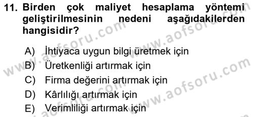 Lojistik Maliyetleri ve Raporlama 1 Dersi 2021 - 2022 Yılı Yaz Okulu Sınav Soruları 11. Soru