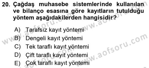 Lojistik Maliyetleri ve Raporlama 1 Dersi 2021 - 2022 Yılı Yaz Okulu Sınav Soruları 20. Soru