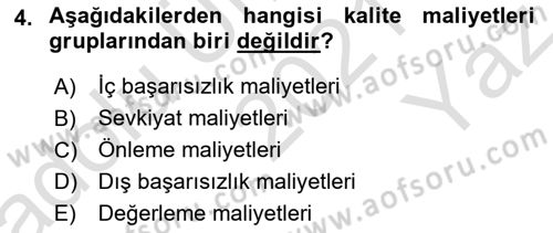 Lojistik Maliyetleri ve Raporlama 1 Dersi 2021 - 2022 Yılı Yaz Okulu Sınav Soruları 4. Soru