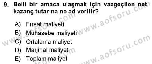 Lojistik Maliyetleri ve Raporlama 1 Dersi 2021 - 2022 Yılı Yaz Okulu Sınav Soruları 9. Soru