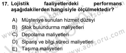 Lojistik Maliyetleri ve Raporlama 1 Dersi 2022 - 2023 Yılı (Vize) Ara Sınav Soruları 17. Soru