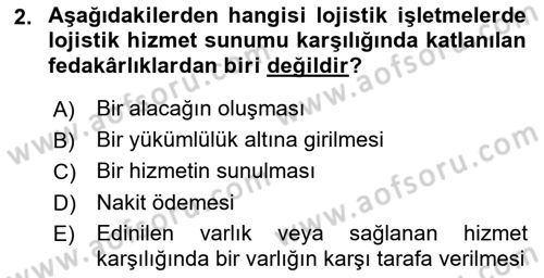 Lojistik Maliyetleri ve Raporlama 1 Dersi Ara Sınavı Deneme Sınav Soruları 2. Soru