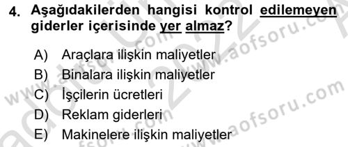 Lojistik Maliyetleri ve Raporlama 1 Dersi 2022 - 2023 Yılı (Vize) Ara Sınav Soruları 4. Soru