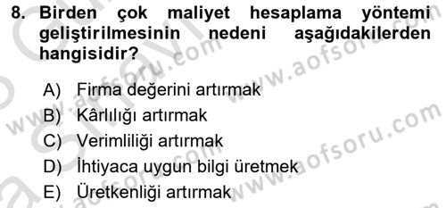 Lojistik Maliyetleri ve Raporlama 1 Dersi 2022 - 2023 Yılı (Vize) Ara Sınav Soruları 8. Soru