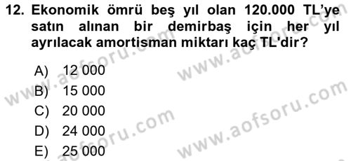 Lojistik Maliyetleri ve Raporlama 1 Dersi 2022 - 2023 Yılı (Final) Dönem Sonu Sınav Soruları 12. Soru
