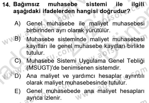 Lojistik Maliyetleri ve Raporlama 1 Dersi 2022 - 2023 Yılı (Final) Dönem Sonu Sınav Soruları 14. Soru
