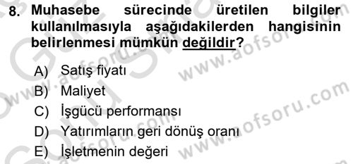 Lojistik Maliyetleri ve Raporlama 1 Dersi 2022 - 2023 Yılı (Final) Dönem Sonu Sınav Soruları 8. Soru