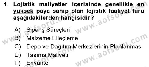 Lojistik Maliyetleri ve Raporlama 1 Dersi 2022 - 2023 Yılı Yaz Okulu Sınav Soruları 1. Soru