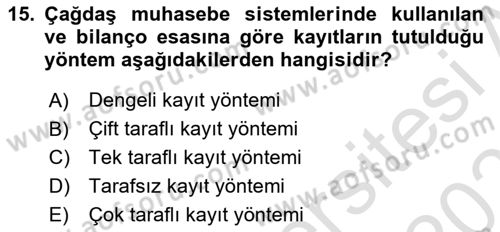 Lojistik Maliyetleri ve Raporlama 1 Dersi 2022 - 2023 Yılı Yaz Okulu Sınav Soruları 15. Soru