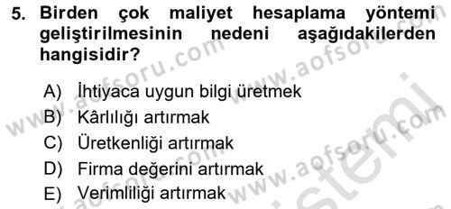 Lojistik Maliyetleri ve Raporlama 1 Dersi 2022 - 2023 Yılı Yaz Okulu Sınav Soruları 5. Soru