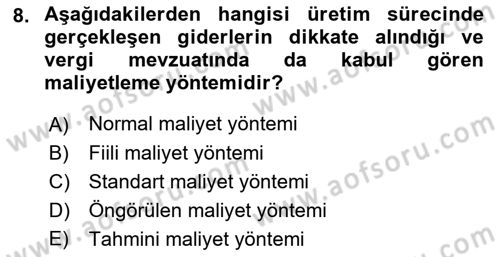 Lojistik Maliyetleri ve Raporlama 1 Dersi 2022 - 2023 Yılı Yaz Okulu Sınav Soruları 8. Soru