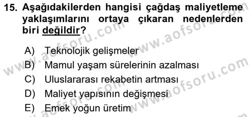 Lojistik Maliyetleri ve Raporlama 1 Dersi 2023 - 2024 Yılı (Vize) Ara Sınav Soruları 15. Soru