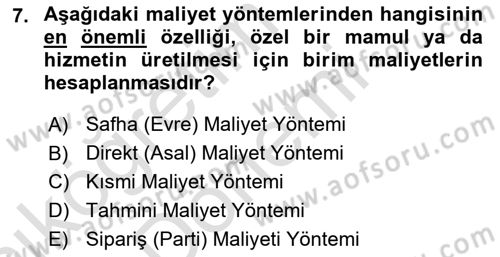 Lojistik Maliyetleri ve Raporlama 1 Dersi 2023 - 2024 Yılı (Vize) Ara Sınav Soruları 7. Soru