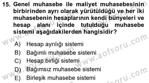 Lojistik Maliyetleri ve Raporlama 1 Dersi 2023 - 2024 Yılı (Final) Dönem Sonu Sınav Soruları 15. Soru