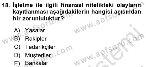 Lojistik Maliyetleri ve Raporlama 1 Dersi 2023 - 2024 Yılı (Final) Dönem Sonu Sınav Soruları 18. Soru