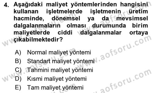 Lojistik Maliyetleri ve Raporlama 1 Dersi 2023 - 2024 Yılı (Final) Dönem Sonu Sınav Soruları 4. Soru