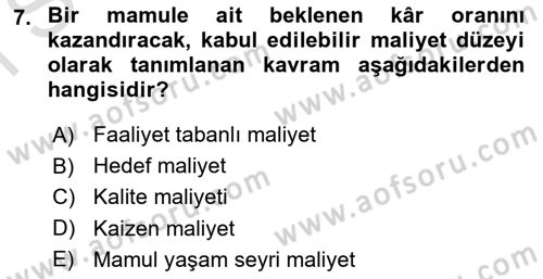 Lojistik Maliyetleri ve Raporlama 1 Dersi 2023 - 2024 Yılı (Final) Dönem Sonu Sınav Soruları 7. Soru