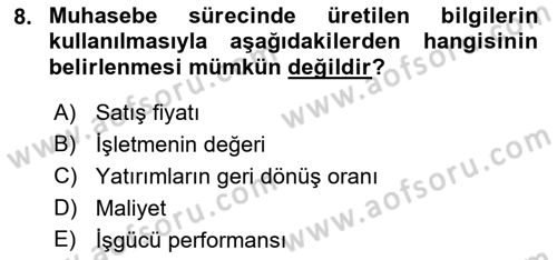 Lojistik Maliyetleri ve Raporlama 1 Dersi 2023 - 2024 Yılı (Final) Dönem Sonu Sınav Soruları 8. Soru