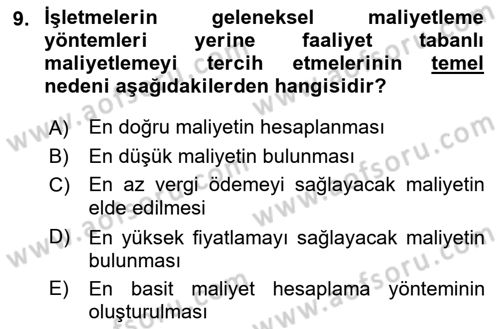 Lojistik Maliyetleri ve Raporlama 1 Dersi 2023 - 2024 Yılı (Final) Dönem Sonu Sınav Soruları 9. Soru